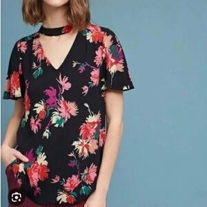 Anthropologie x Maeve Blouse Bella Dark Floral Black Peach Kelly green Pink XS
